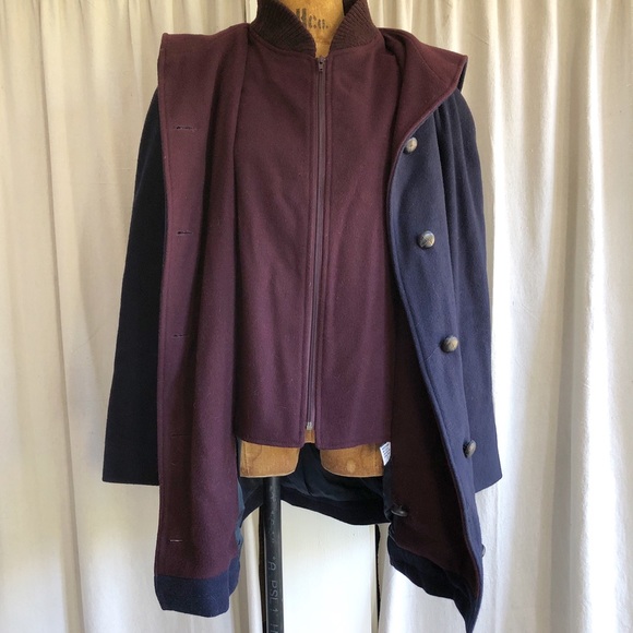 Vintage 80s Mackintosh Layered Wool Vest Coat + Hood - Picture 3 of 6